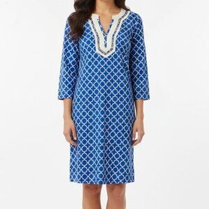 Pappagallo A-line Cotton Dress Blue and White Geometric Pattern Size 8